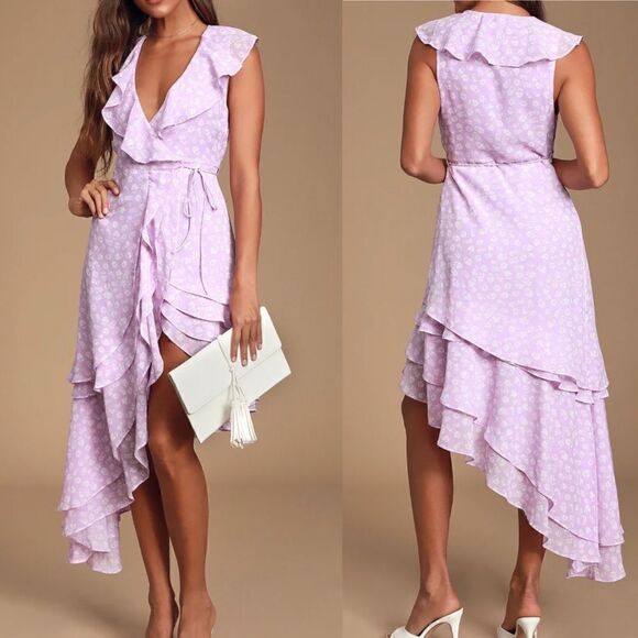Lulu’s Cornelia Lavender Floral Print Ruffled Wrap Midi Dress - Picture 13 of 13